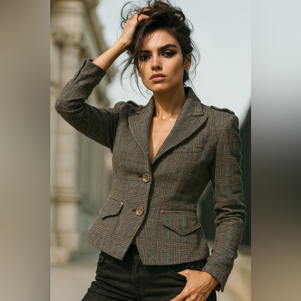 Y2K Vintage Italian Wool Blend Blazer Structured Jacket Industrial Chic Retro